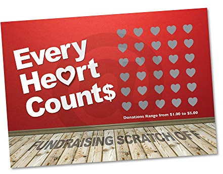 PROMO PRINTING GROUP, INC. Every Heart Counts Fundraising Scratch Off Cards - (20 Cards) - Raise $2,000. You Keep All the Profit!