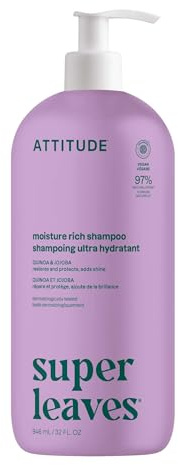 ATTITUDE Moisture Rich Hair Shampoo, EWG Verified, For Dry and Damaged Hair, Naturally Derived Ingredients, Vegan and Plant Based, Quinoa and Jojoba, 946 mL