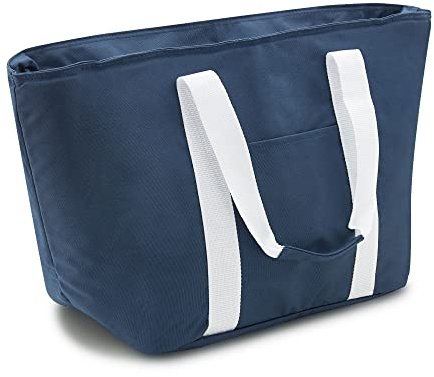 achilles Shopperväska med kylfunktion Fritidsväska med flaskfack Kylväska Strandväska Shoppingkasse Blå/Vit 55x25x32cm
