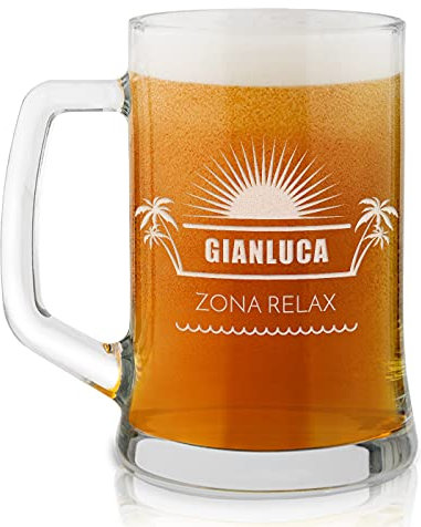 Maverton Boccale per la Birra in vetro con personalizzazione - capienza 500 ml - H12 cm x Ø8,5 cm - ottima idea regalo per le feste perfetto per ogni uomo amante della buona Birra - zona relax