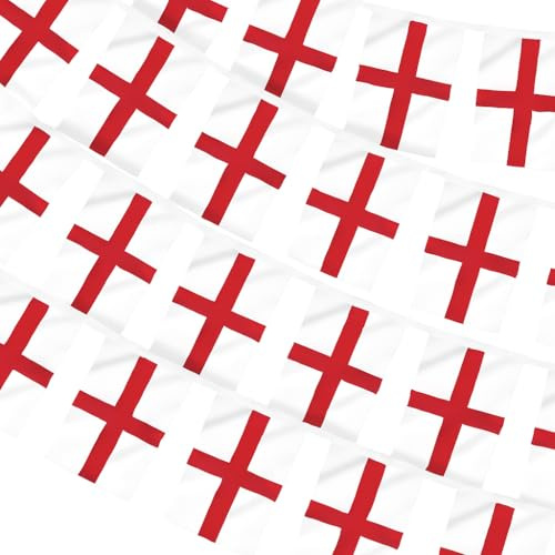 Banderole de fanions avec croix de St Georges | 9 m de long | Utilisation intérieure ou extérieure | Football Rugby Cricket St Georges Day