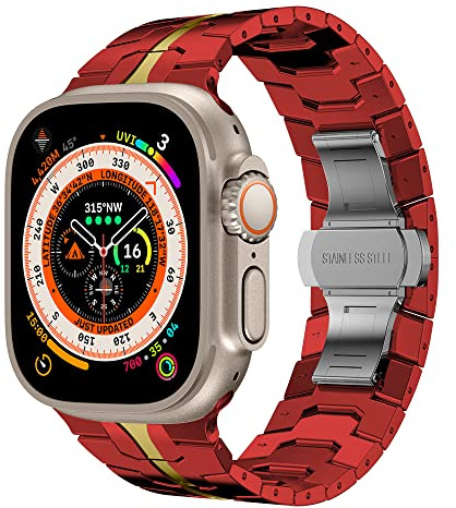 VeveXiao Rem kompatibel med Apple Watch Ultra 49 mm, 45 mm, 44 mm, 42 mm, titanfärgat länkarmband i massivt rostfritt stål, ersättningsarmband för iWatch serie 8, 7, 6, 5, 4, SE, 3, 2, 1, rem för män