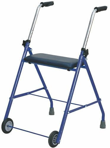 SPES - Deambulatore per Anziani Pieghevole con Seduta - 2 Ruote - Regolabile in Altezza - Acciaio - Colore Blu