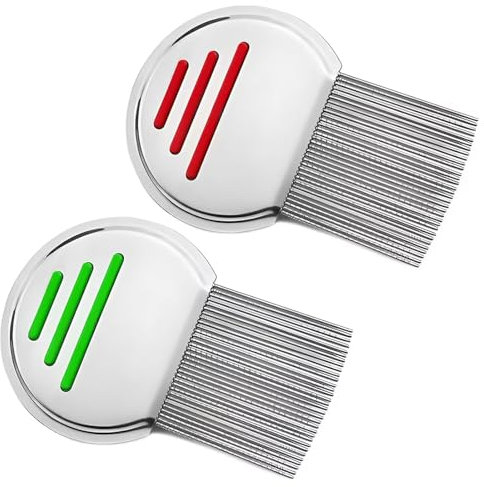 2 Stück glatt Läusekamm, Edelstahl extra fein Nissenkamm, wiederverwendbar Metall Läusekamm,Für Kinder Haustiere und Erwachsene, Kopfläusebehandlung(Rot und grün)