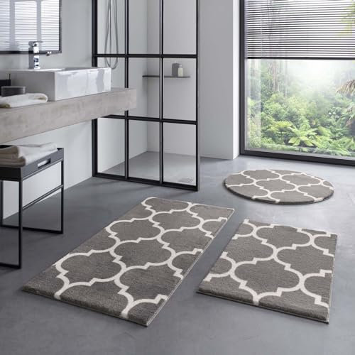 Taracarpet Badematte Badteppich für das Badezimmer waschbar in der Waschmachine Florentiner Muster Dunkelgrau Anthrazit 050x080 cm
