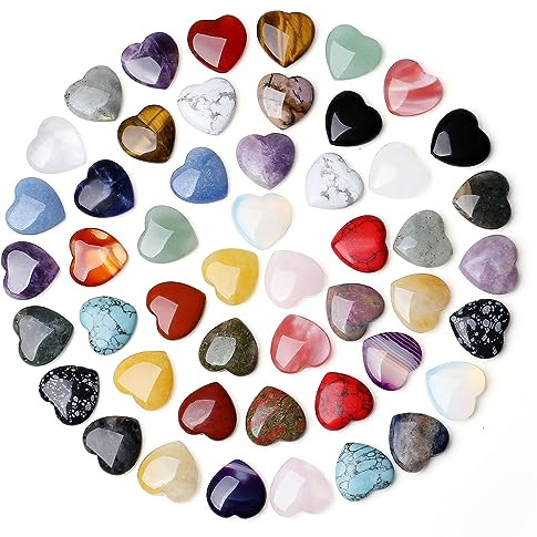 XIANNVXI 50 Pièces Cristal en Forme de Coeur Pierre Naturelle Ensemble De Cristaux de Guérison Pierre d'Inquiétude Polie pour Cadeau d'Anniversaire, Méditation et Décoration