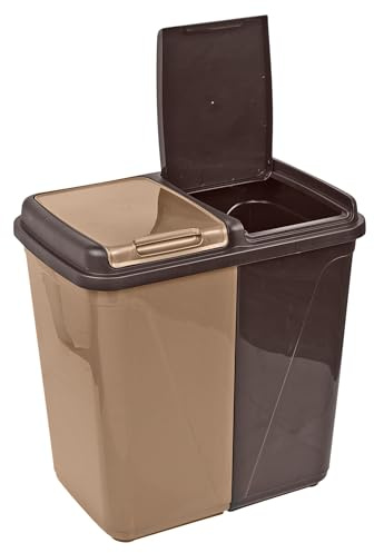 URBNLIVING 60/90L Double Kitchen Recycling Laundry Duo Bin Garbage Under Cabinet Trash Can (60L Brown and Beige)