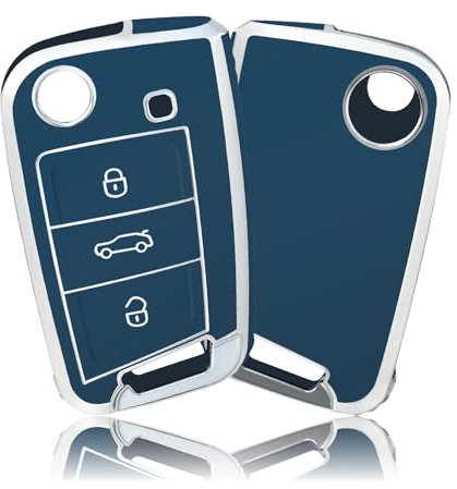 OFFCURVE Couvre Clef Etui a Clef, Étui à Clés TPU Etui Carte Clé Voiture 3 Boutons pour VW Golf 7 Variant Polo Mk7 Tiguan Touran Seat Leon Cupra Fabia Ateca Skoda Octavia Superb Jetta