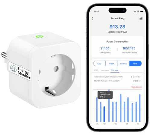 Meross 16A Enchufe Inteligente con Mide el Consumo, Bluetooth, Alexa con Control Remoto y Voz, Temporizador, WiFi, Compatible con Alexa, Google Home y SmartThings
