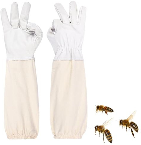 ZKGYUS Imkerhandschuhe aus Ziegenleder, Atmungsaktive Imkerhandschuhe aus Segeltuch stichfest, Imkerhandschuhe für Männer und Frauen Imkerzubehör, Imkerhandschuhe für Gartenarbeit Leder (L)