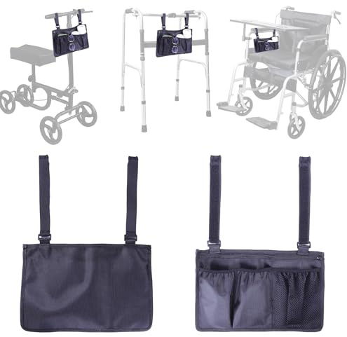 XAOMING Wheelchair Side Bag with Cup Holder,wheelchair accessories adult for Walker, Rollator, Electric Scooter Wheelchairs，Power Wheel - Side Storage Organizer for Elderly
