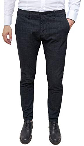 Evoga Pantaloni Uomo Casual Eleganti Slim Fit Quadri Principe di Galles (IT, Numero, 46, Regular, Regular, Nero)