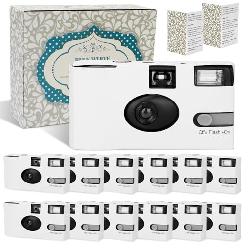 Entallor 12 Pack Disposable Cameras Bulk for Wedding, White Single-Use 35mm Film Disposable Camera with Flash, ISO 400 17 Exposures for Outdoor Travel Gathering Anniversary Birthday Party Supplies