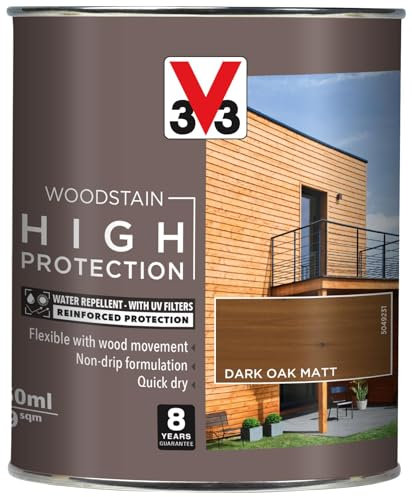 V33 Lasure haute protection - Garantie 8 ans - Filtres UV - Hydrofuge - Séchage rapide - Seulement 2 couches - Chêne foncé mat 750 ml