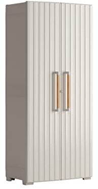 Keter Groove Armadio Alto da Esterno, Porte Effetto Legno, Beige/Sabbia, 80x45x180 H cm