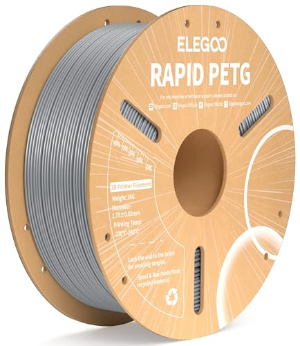 ELEGOO Rapid PETG Filament 1.75mm Silber 1 KG, High Speed 600mm/s 3D Drucker Filament Maßgenauigkeit +/- 0.02 mm, 1kg Pappspule(2.2lbs) Passend für die Meisten 3D Printer