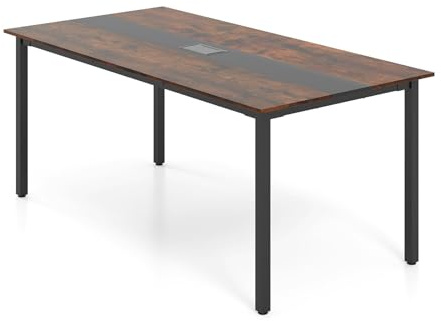 GIANTEX Table de Conférence Carrée 180 x 90 cm, pour 8 à 10 Personnes, Table de Séminaire, Trou pour Câble, Pieds en Métal, Style Industriel, pour pour Salle de Réunion, Breau, Marron Rustique