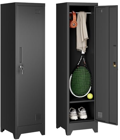 Dripex Metallschrank mit Hängestange, Stahlschrank Aktenschrank abschließbar Aufbewahrungsschrank Mehrzweckschrank Stahlspind für Schule Haus Büro Garag, Schwarz, 150 x 38 x 38 cm