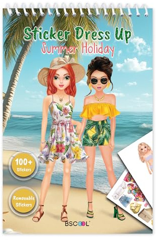 BSCOOL Summer Fashion Sticker Books for Girls – Dress Up Activity Book | Design outfits with guided sticker pages in this fun summer holiday dress-up set for kids ages 5 and up