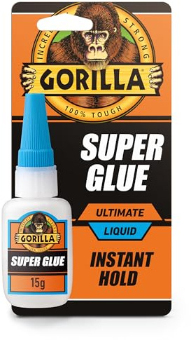 Gorilla Super Glue ULTIMATE 15g - Our Fastest Setting Super Glue for repairs | Use On Plastic*, Wood, Metal, Ceramic, Rubber, Leather, Paper