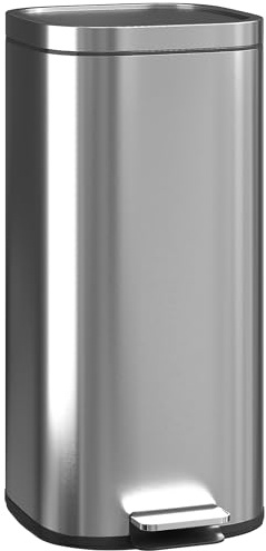 HOMCOM Poubelle cuisine 30L, poubelle à pédale avec seau intérieur amovible, couvercle à fermeture douce et maintien en ouverture, anti-traces, pour maison ou bureau, argent