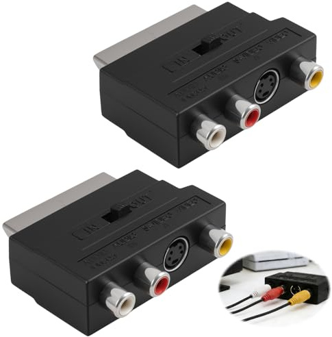 2 Adattatori Da Scart a 3 Jack Rca, Con Interruttore In/Out E S-Video, Interruttore Audio/Video Av per TV, Vhs, DVD, Dispositivi Retrò, Adattatore Rca Composito per La Trasmissione Di Immagini E Suoni