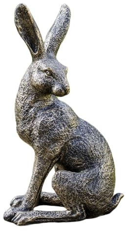 Darthome Aged Gold March Hare Garden Ornament, Left Pose, Resin Outdoor Animal Statue, 43cm Height, Weather Resistant