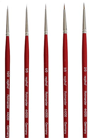 5 feine Rotmarderpinsel Künstlerpinsel Rotmarder Pinsel Set Spitzpinsel Grösse 10/0, 5/0, 4/0, 3/0 und 2/0 Pinselset für Aquarell, Modellbau, Öl,
