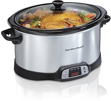 Hamilton Beach 8 Quart Programmable Slow Cooker with Three Temperature Settings, Dishwasher Safe Crock and Lid, Silver (33480)