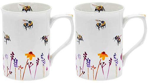 The Leonardo Collection Jennifer Rose Gallery Busy Bees Mugs Set of 2 for Hot Drinks | Fine China Printed Coffee Cups for Kitchen & Home | Reusable Tea and Coffee Mugs for Every Occasion