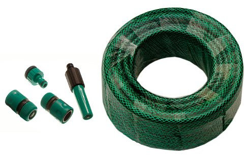 Geflochtener Wasserschlauch Gartenschlauch mit Hozelock-kompatiblen Anschlüssen, 60 m Länge, Grün