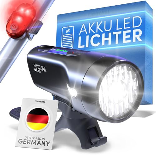 Büchel BLC 720 Fahrradlichter Set I 70/30/15 Lux I StVZO zugelassen mit bis zu 14h Akkulaufzeit I Aufladbares Fahrrad licht LED für vorne + hinten I Rücklicht Fahrrad, fahrradlicht vorne I Micro-USB