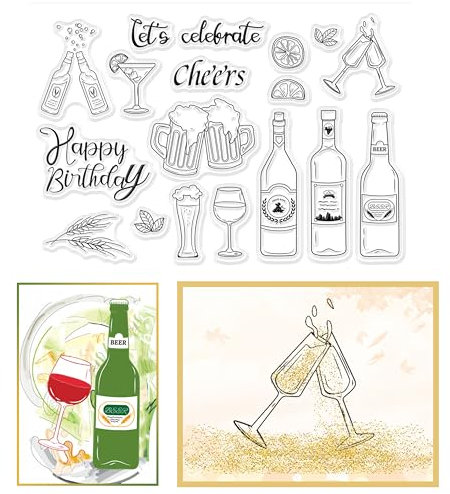 GLOBLELAND Flasche Bier Transparente Stempel für Scrapbooking Wein Cocktail Klare Stamps Geburtstag Silikonstempel Für Kartengestaltung DIY Prägung Journaling