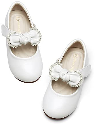 DREAM PAIRS Girl's Dress Shoes, Mary Jane Flats for Flower Girl Party School Wedding (Toddler/Little Girl),Size 8 Little Kid,White/Pu,SDFL229K