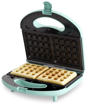 GreenLife Electric Waffle Sandwich Maker, Toaster, Panini Press with Healthy Ceramic Nonstick Plates, Perfect for Tuna Melts, Crispy Rice, Grilled Cheese, LED Indicator Light, PFAS-Free, Turquoise
