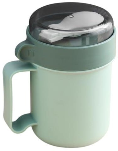 Angoily Tasse À Petit DéJeuner Vert Avec Couvercle Mug Micro-Ondes Pour Soupe Et CéRéAles Bol Portable Pour Maison Et Bureau 13.8 X 9 X 9 Cm