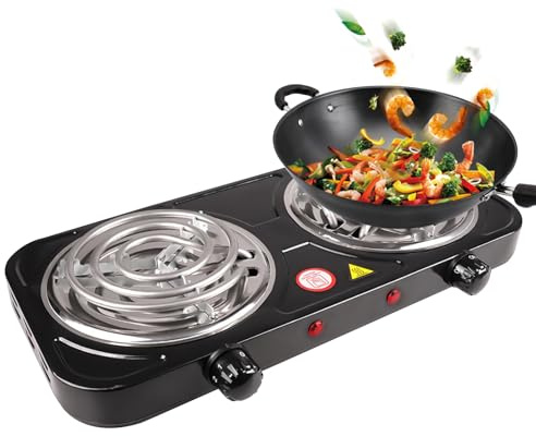 Timoau Electric Countertop Burner, Double Burner, 2000W Induction Cooktop, Portable Electric Hot Plate, 5 Level Adjustable Temperature Control Cooking Ranges for Home Dorm Camping Cooking