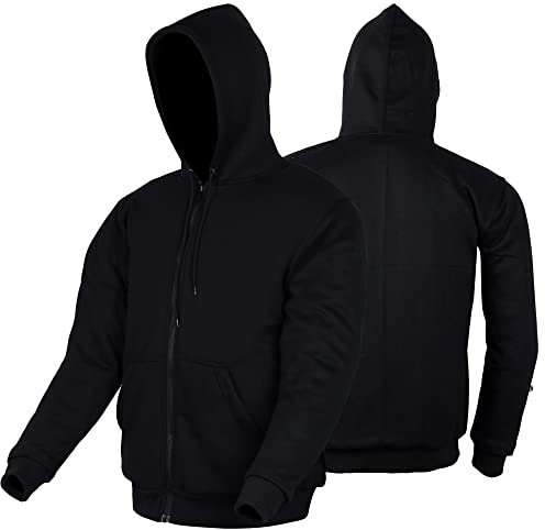 Bikers Gear Australia - Chaqueta protectora para motocicleta, color negro, rojo y gris, con capucha forrada con Kevlar y chaquetas de moto extraíbles con revestimiento suave para hombre, Negro, 38