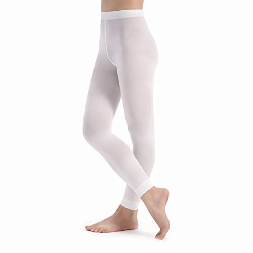 tanzmuster Ballettstrumpfhose Damen - Nina - ohne Fuß - Weiß Größe M - weiße Strumpfhose/Leggins fürs Ballett - Ballettkleidung für Erwachsene