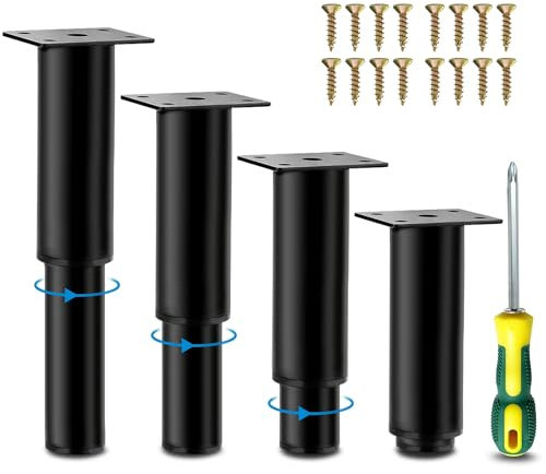 LYLIDIA 4pcs Patas para Muebles Regulables Pies para Muebles Altura Regulable Patas para Sofas Metalicas Patas de Metal Redonda Patas de Armario (con Tornillos y Destornillador) (15-27cm)