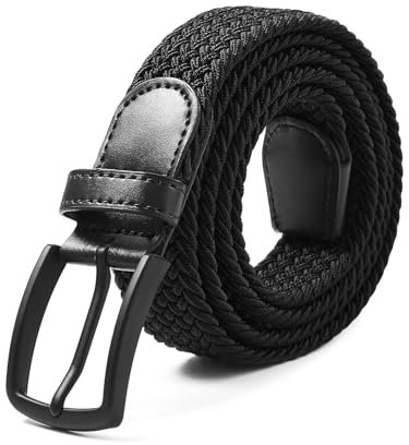 vislivin Gürtel Herren Stretchgürtel Geflochten Stoffgürtel flechtgürtel Dehnbarer Gürtel Schwarz M