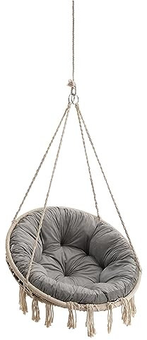 Velvet Kissen für Hängesessel, Sitzkissen für Stuhl, Hängekorb Sessel, Indoor Kissen, Waschbar Auflage, Rund, Swing, Schaukelkissen, Aschgrau, 92 cm