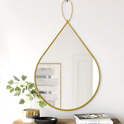 FEUFOAM Irregular Wall Mirror with Gold Metal Framed Modern Tear Drop Hanging Mirrors for Wall Decor Bedroom Living Room Bathroom Mirror Small