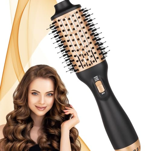 Bizcasa 4 en 1 Brosse Soufflante, Brosse Seche Cheveux de Soins Ioniques, Brosse à Air Chaud Professionnelle Volumisante en Une étape, pour Straighten, Sécher, Volume et Coiffer (Or)