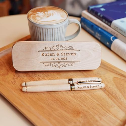 Generic Juego de bolígrafo de madera grabada personalizado. Personaliza con tu texto y boli grabado. Madera para regalo personalizado con caja (style- Classical)