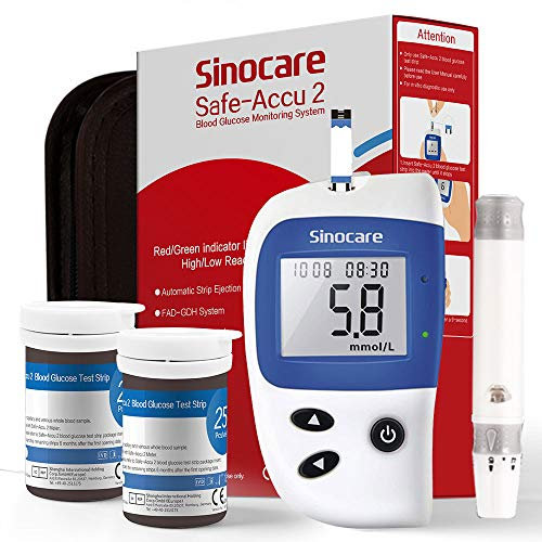 Kit di Monitoraggio della Glicemia - Safe Accu - Kit per il Test del Diabete senza codificazione, include 50 strisce, 50 lancette, e custodia - Misurazioni in mg/dL