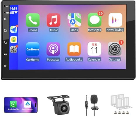 [2GB+32GB] Autoradio 2 Din con 7 Pollici Touchscreen Stereo Auto Supporta Wireless Carplay&Android Auto, Autoradio Bluetooth con Telecamera 4K, Microfono, Bluetooth Vivavoce, Mirror Link, GPS/WiFi