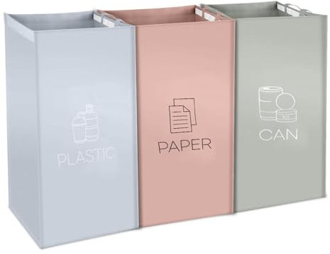 WIYETY Mülltrennsystem 3fach, Wiederverwendbare Recycling System, Mülltrennsysteme, Abfalltrennsystem, Mülltrennung, Mülleimer, für Glas Plastik Papier - Braun + Rosarot + Silber