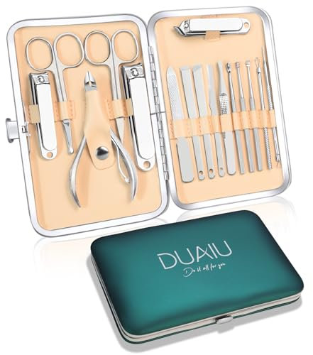 DUAIU Manicure Set 16PCs Nail Clippers Set Professional Stainless Steel Manicure Pedicure Care Tools for Men Women Grooming Kit with Travel Case