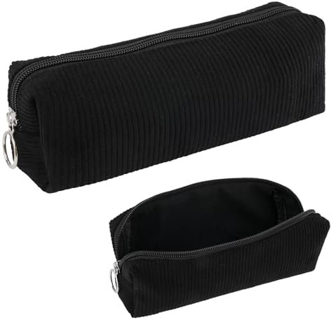 Deepton Federmäppchen Cord, Stifte Mäppchen Mädchen, Schwarz Aesthetic Pencil Case Girl Adults, Schlamppermäppchen Damen, Federtasche Erwachsene Federmappe für Schule, Büro